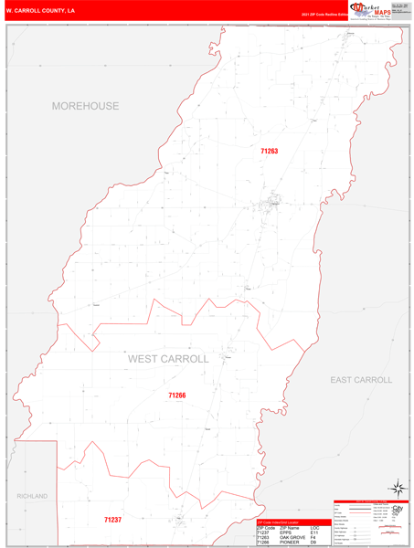 W. Carroll County, LA Zip Code Map